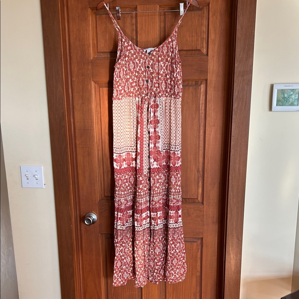 Patrons of Peace Terra Cotta and Cream Patterned Maxi Dress